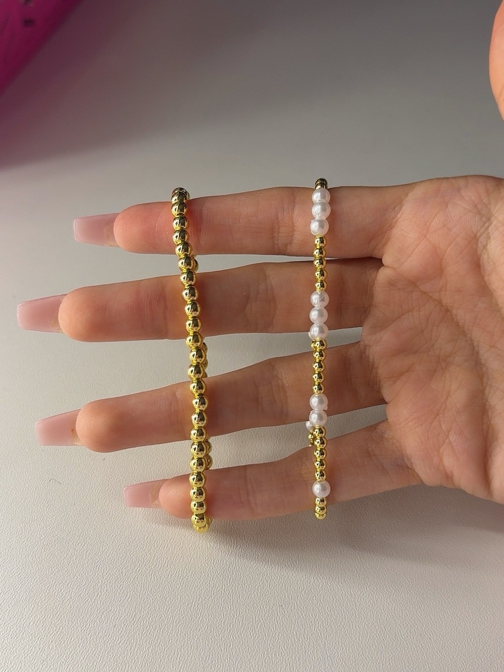 Elegant Gold Beaded Bracelet Set with Pearl Accents